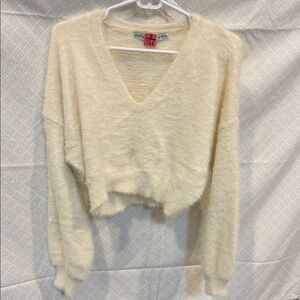 V-Neck Cropped Fuzzy Sweater